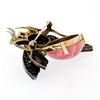 Image 9 : Vintage 14k Gold Silver Ruby Diamond Turquoise Rhodochrosite Bee Fly Brooch Pin