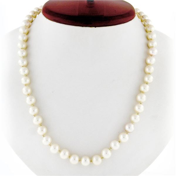 18  7.5 to 8mm Pearl Strand Necklace w/ 14K Yellow Gold Twisted Wire Knot Clasp