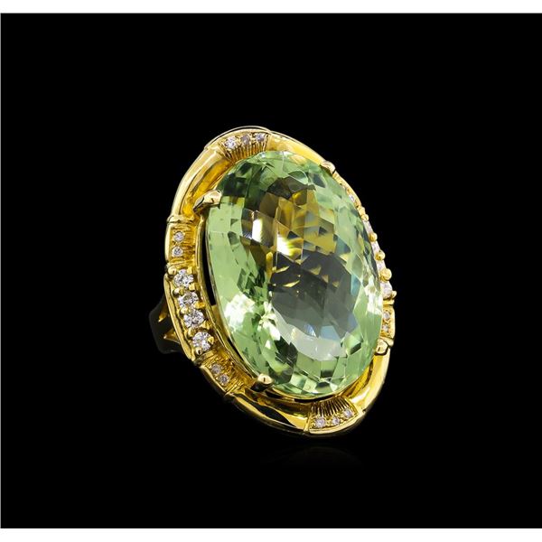 14KT Yellow Gold 27.45 ctw Green Quartz and Diamond Ring