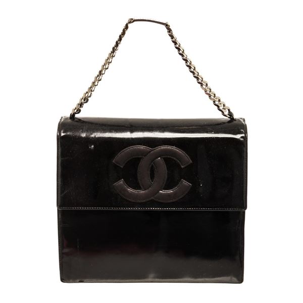 Chanel Black Patent Leather CC Chain Shoulder Bag