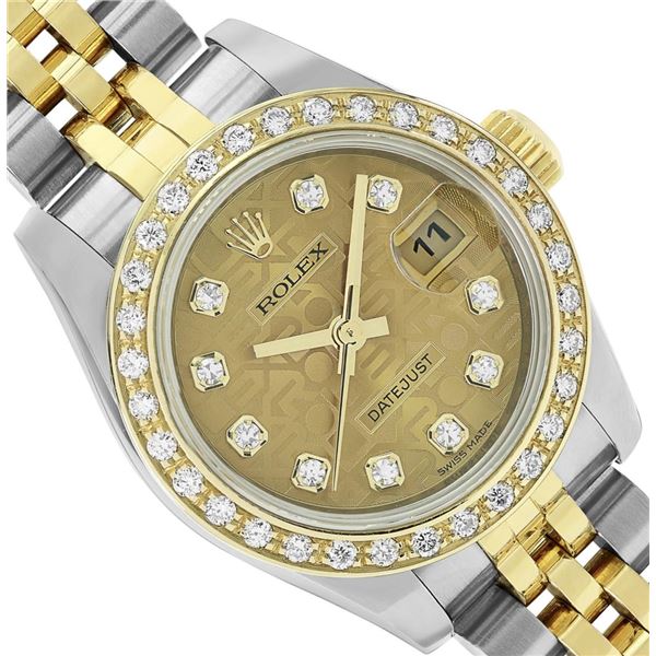 Rolex Ladies Quickset 2Tone 18K With Factory Diamond Dial Datejust With Rolex Bo