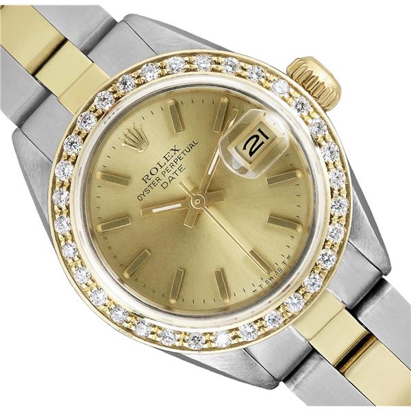 Rolex Ladies 2Tone Gold And Seel 18K Diamond Bezel Date Watch With Rolex Box