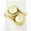 Image 1 : Solid 14k Yellow Gold Dual Round Cultured Pearl Polished Finish Bypass Ring