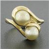 Image 2 : Solid 14k Yellow Gold Dual Round Cultured Pearl Polished Finish Bypass Ring