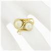 Image 3 : Solid 14k Yellow Gold Dual Round Cultured Pearl Polished Finish Bypass Ring