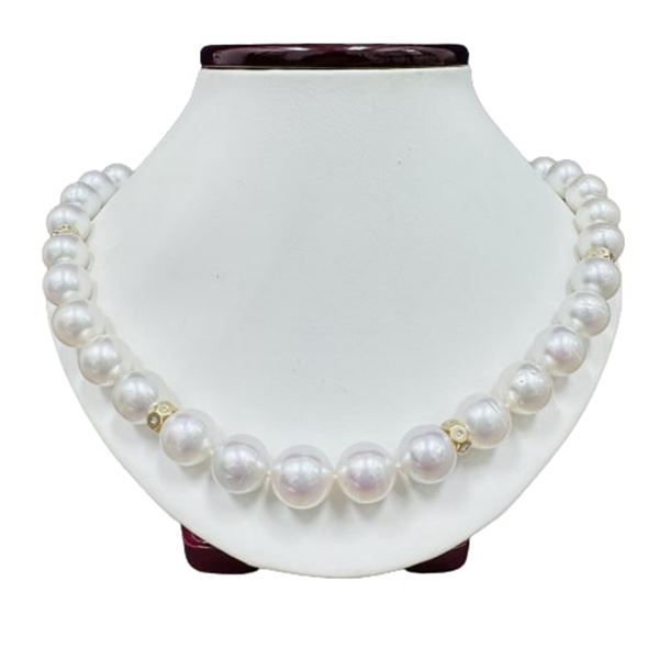 Pearl and Diamond Necklace - 14KT Yellow Gold