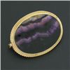 Image 2 : Vintage 9k Gold Oval Bezel Polished Natural Amethyst Twisted Wire Frame Brooch