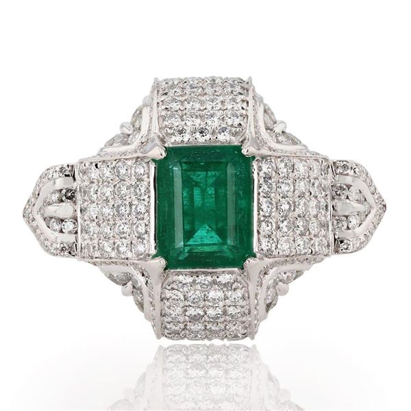 2.87 ctw Emerald and 2.12 ctw Diamond Platinum Ring