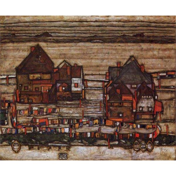 Egon Schiele - Houses With Laundry Lines And Suburban