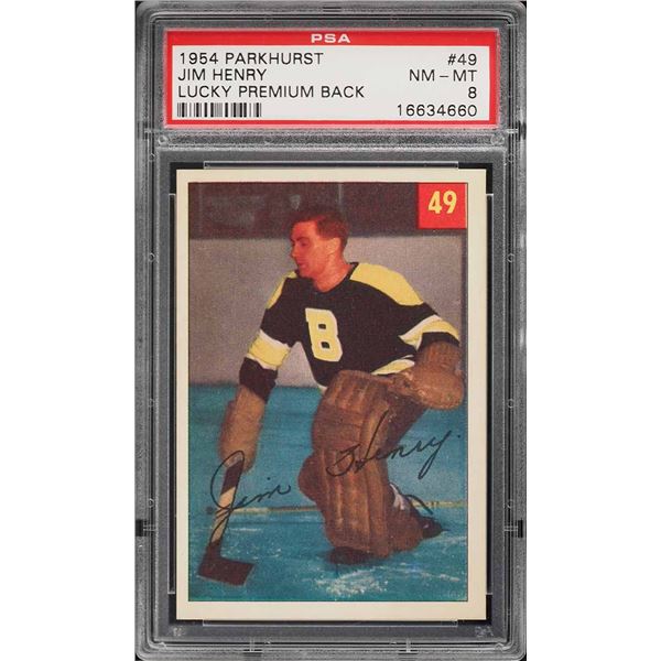 1954-55 Parkhurst #49 Sugar Jim Henry (PSA 8)
