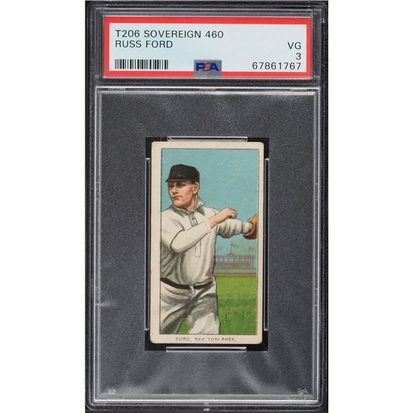 1909-11 T206 Russ Ford (PSA 3) Sovereign 460 low pop!