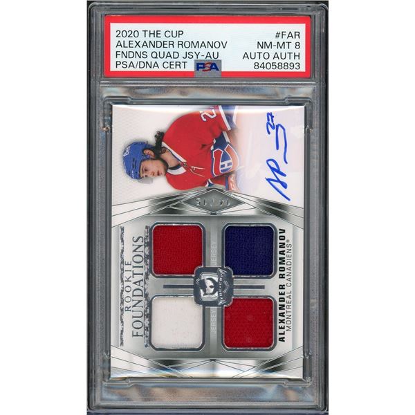 2020 The Cup Alexander Romanov Rookie Foundations QUAD Patch Auto - PSA 8