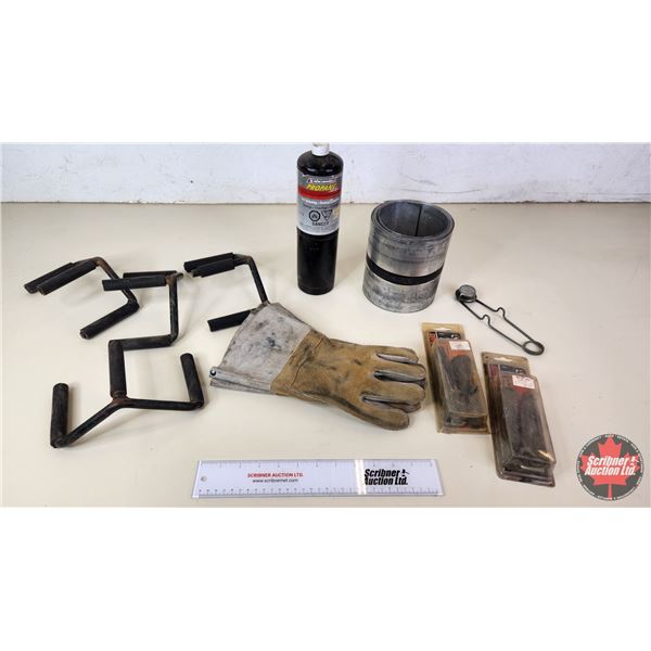 Grouping : Welding Gloves, Metal Roll, Cable Connectors (2 Unopened), Propane, Lighter, etc ! (SEE P
