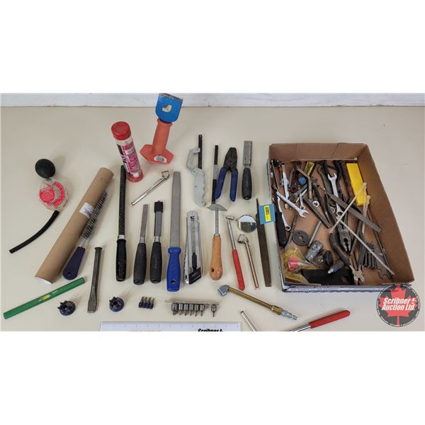 Tool Grouping : Variety of Files, Wrenches, Bits, Anti-Freeze Tester, Air Chuck, Chisels & Punches, 