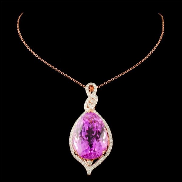 28.58ct Kunzite & 0.78ctw Diam Pendant in 14K Gold