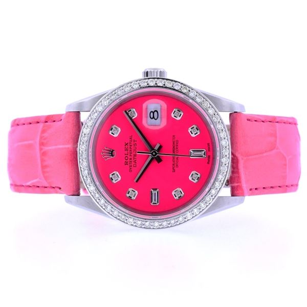 36MM Hot Pink Diamond Rolex DateJust Watch