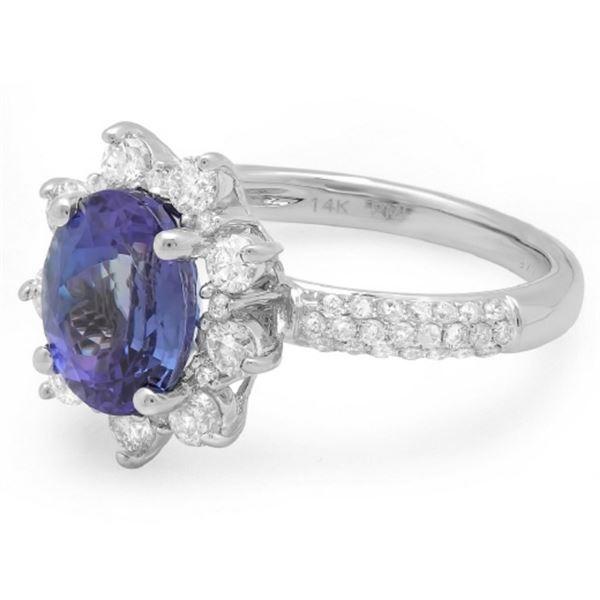 2.50ct Tanzanite & 0.75ct Diam Ring in 14K Gold