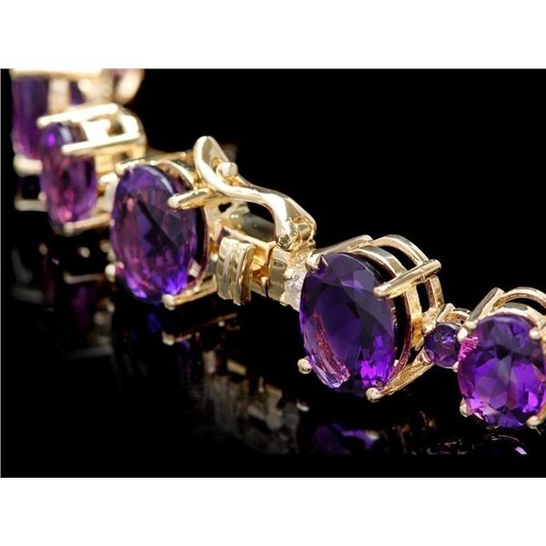 40ct Amethyst & 1ct Diamond Bracelet, 14k Gold