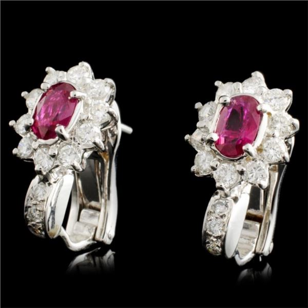 18K Gold Earrings: 1ct Ruby, 0.98ct Diamond