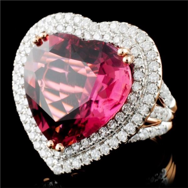 18K Gold Ring 16.47ct Tourmaline & 1.76ctw Diam