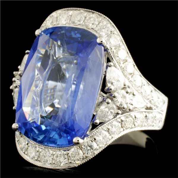 18K Gold Ring 14.46ct Sapphire & 1.94ctw Diam
