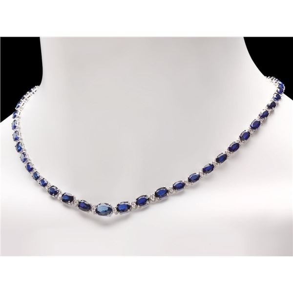 14k Gold Necklace 30.00ct Sapphire & 1.00ct Diam