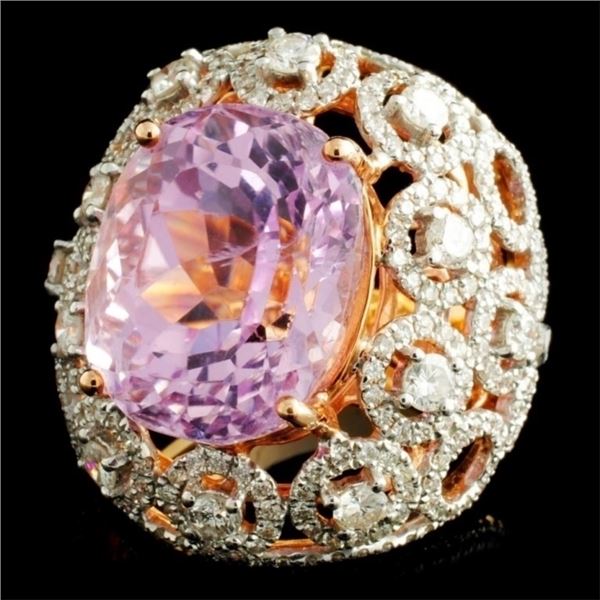 18K Gold Ring w/ 15.22ct Kunzite & 2.54ctw Diam