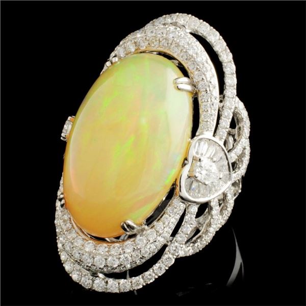 18K Gold Opal & Diam Ring: 14.30ct & 3.02ctw