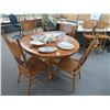 Image 1 : Tiger Oak Round Pedestal Dining Table w/4 Carved Oak Chairs