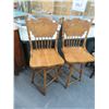 Image 1 : Carved Oak Swivel Bar Stools - Pair