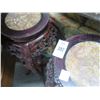 Image 2 : Carved Mahogany Marble Inlay Pedestal Tables - Pair