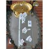 Image 2 : Mirrored Tray, Brass Candlesticks, Small Lamp, Porcelain Floral Décor