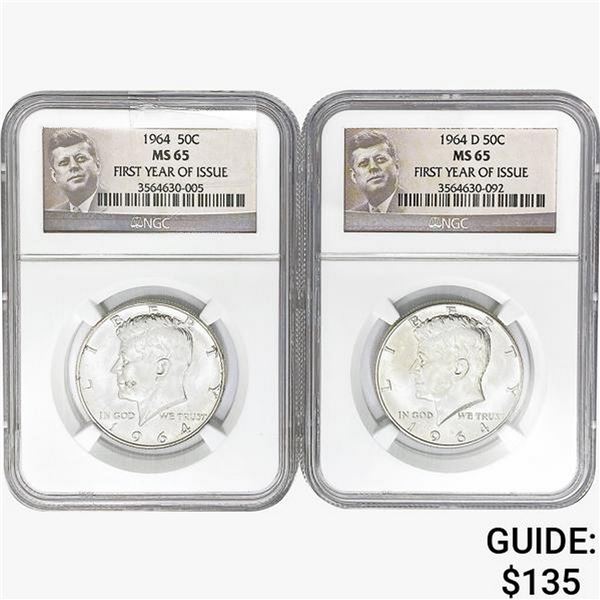1964 [2] Kennedy Half Dollar NGC MS65 1st Year of