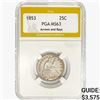 Image 1 : 1853 Seated Liberty Quarter PGA MS63 ARWS&Rays