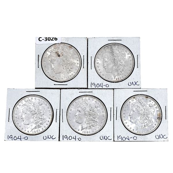1904-O Unc. Morgan Silver Dollars [5 Coins]