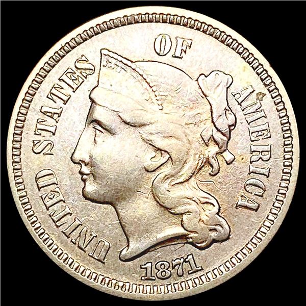 1871 Nickel Three Cent NEARLY UNCIRCULATED