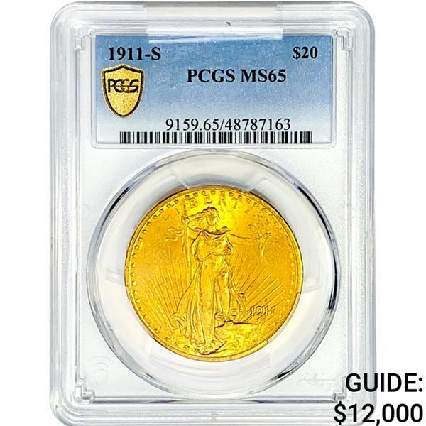 1911-S $20 Gold Double Eagle PCGS MS65