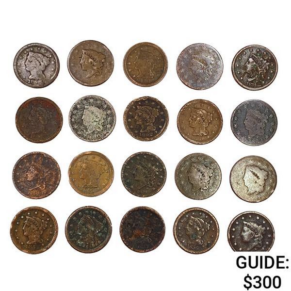 1820-1852 US Large Cents (20 Coins)