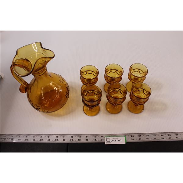 (6) Glass Cups and (1) Jug