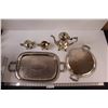 Image 1 : (5) Unnamed silver platters/milk and sugar dishes (1) broken handle