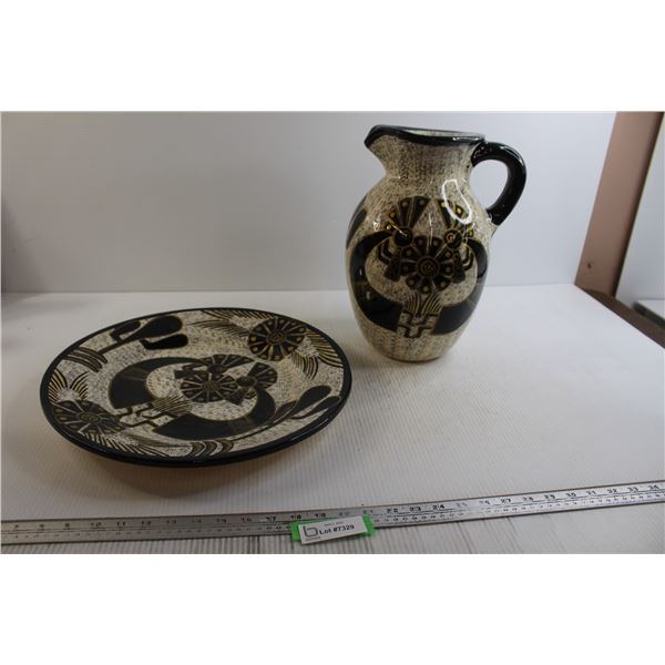 Patterned Pitcher and Large Plate