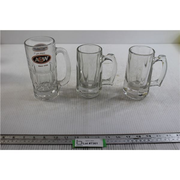 (3) Glass Mugs - A&W