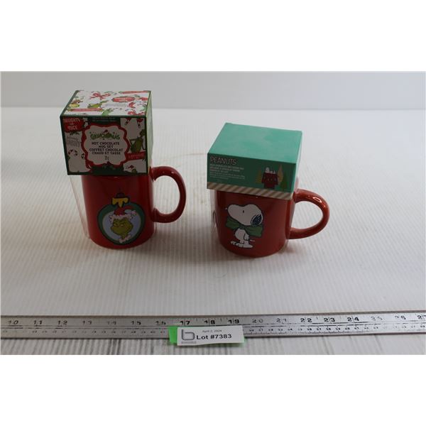 (2) Christmas Cartoon Mugs - Snoopy and Grinch - Hot Chocolate is Expired