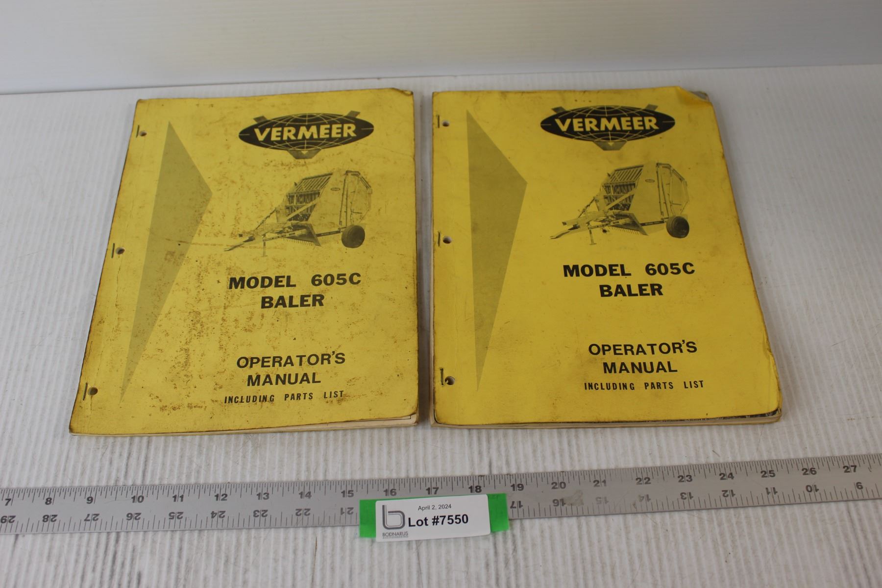 (2) Vermeer Model 605C Baler Operator's Manuals Including Parts List