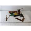 Image 1 : Caulking Gun, Level, Tape Measure, Square, Calipers, Lawn Sprinkler, Oil Can