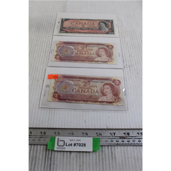 (3) Canadian $2 Bank Notes - 1954, 1974