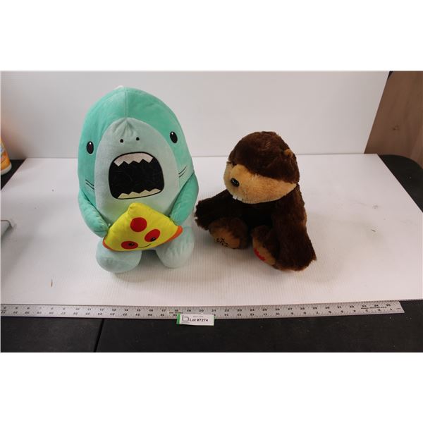 (2) Stuffed Animals: pizza shark and beaver