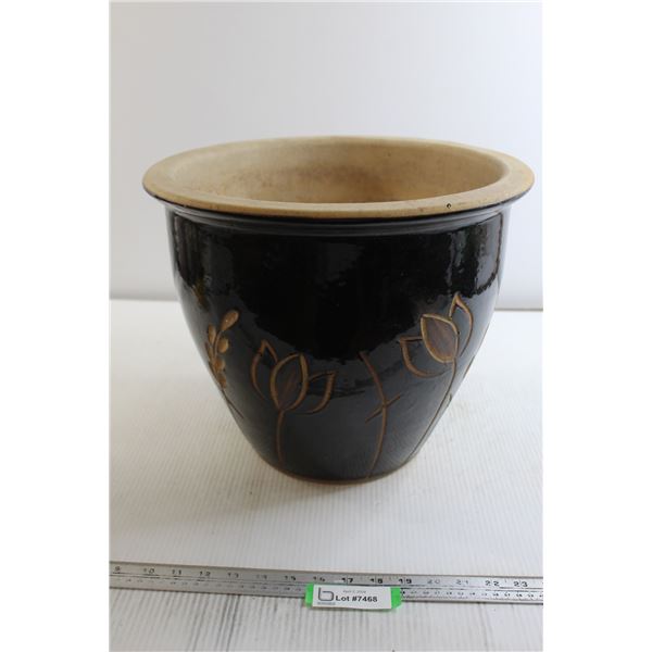 Dark Blue/Black Ceramic Plant Pot - 15  Diameter, 12 1/2  Tall