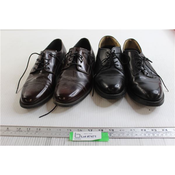 (2) Pairs Leather Dress Shoes - Black is Size 8 1/2, Brown is Size 8