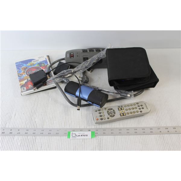 Philips Surge Protector, Remote, Eyeglasses With Case, Electronics, (2) Computer Games, Wii Discs Wi